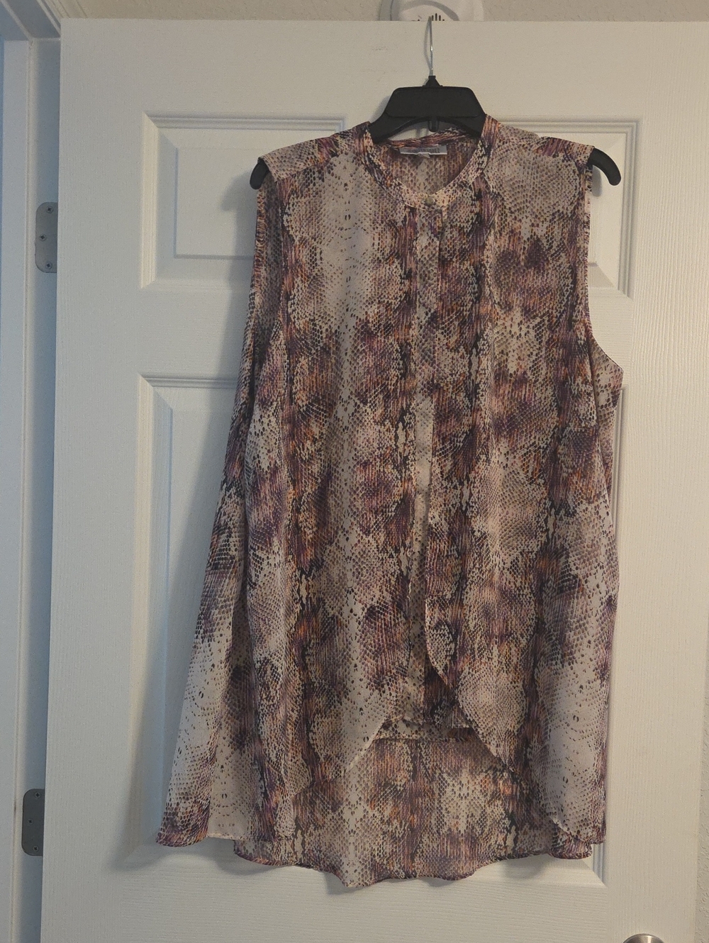 Jennifer Lopez Sleeveless Printed Blouse - Purple, Brown, Cream